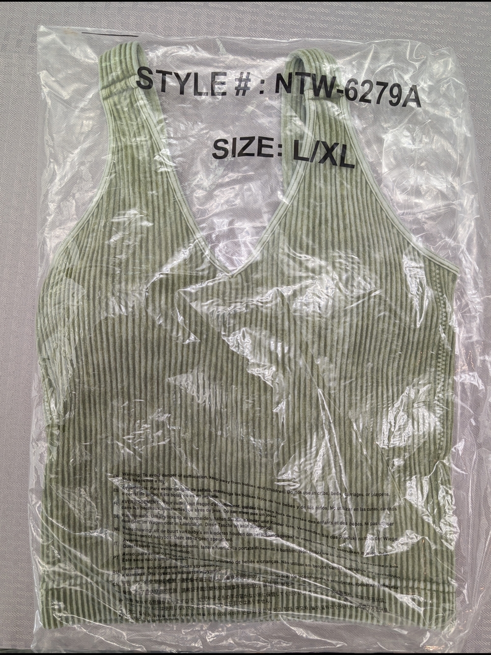 Zenana Women's Mineral Wash Ribbed V-Neck Tank Top Ash Olive 6279A L/XL Or S/M - Picture 4 of 4
